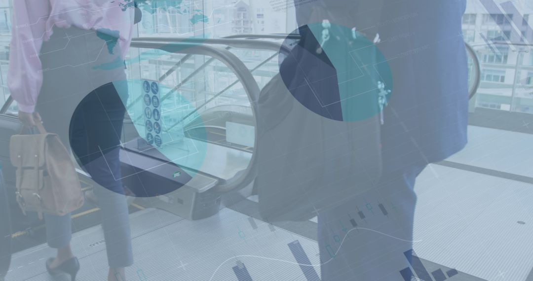 Business Professionals And Financial Data Overlay In Modern Building