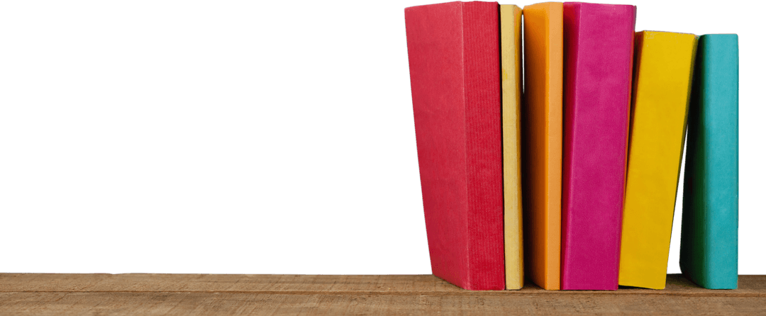 Transparent Background Colorful Books on Wooden Table