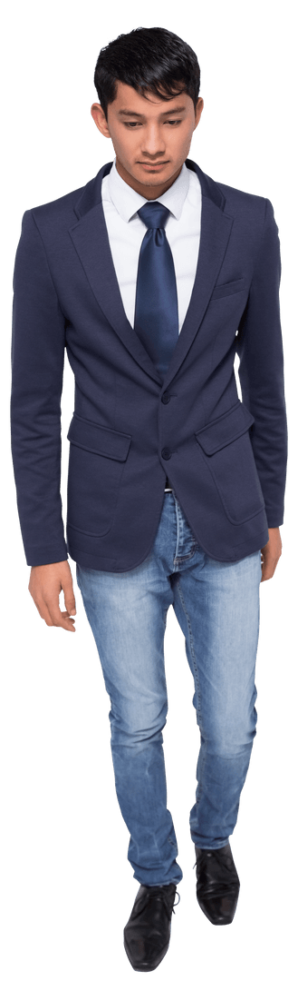 Transparent Biracial Businessman Walking in Business Attire