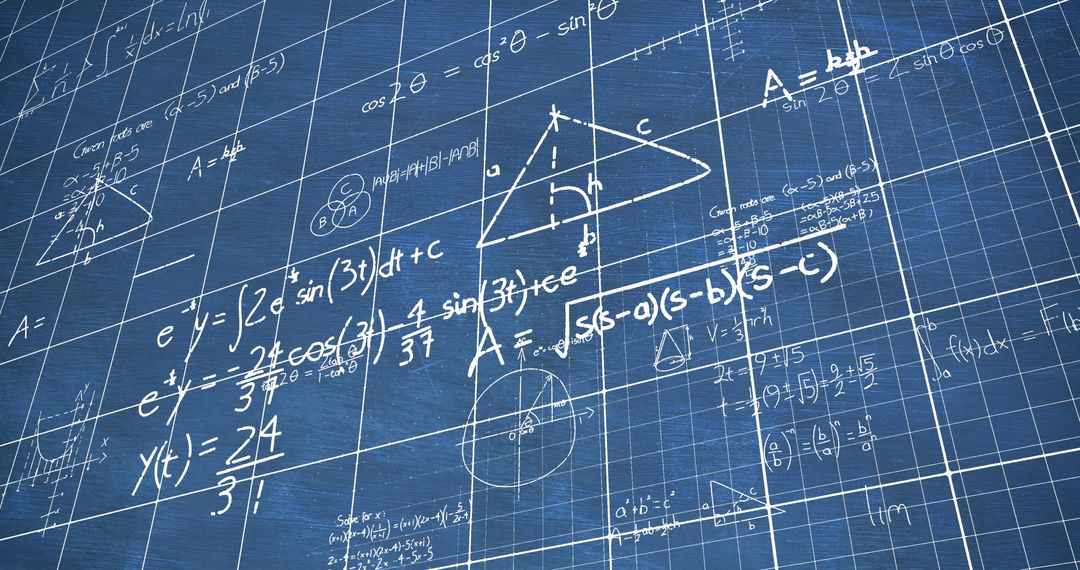 Complex Mathematical Formulas on Blue Background Concept