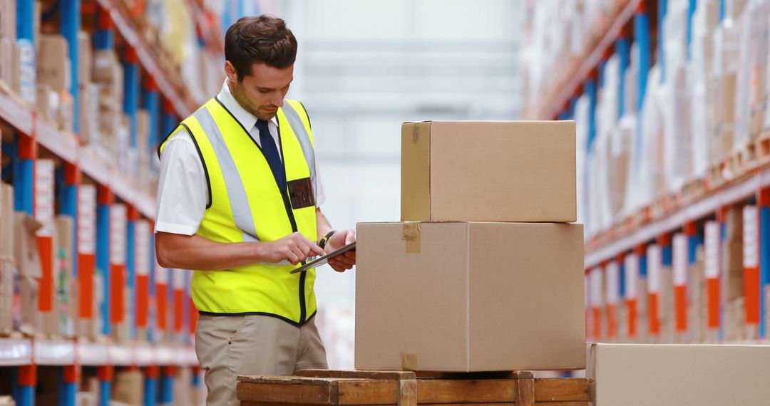 Warehouse Worker Checking Inventory on a Tablet - Free Images, Stock Photos and Pictures on Pikwizard.com