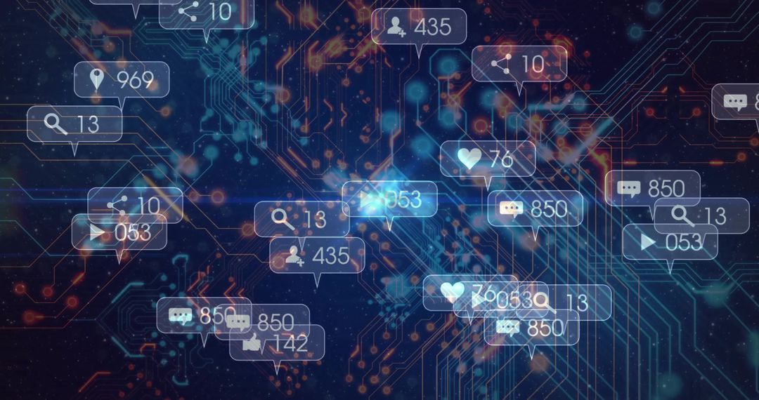 Digital Network with Social Media Notifications on Circuit Board