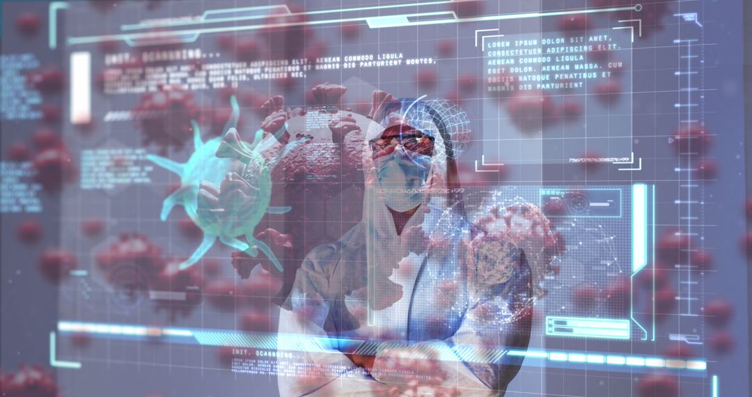 Scientist Analyzing Virus Data with Futuristic Interface
