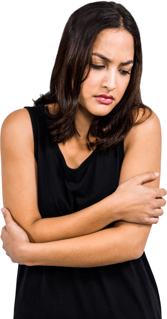 Transparent Upset Woman Expressing Doubt and Sadness