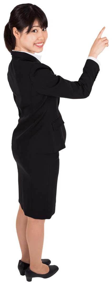 Transparent Asian Businesswoman Pointing Finger Happily