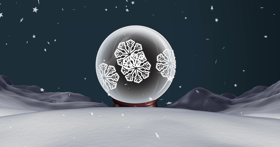 Snow Globe with Snowflake Design on Snowy Landscape