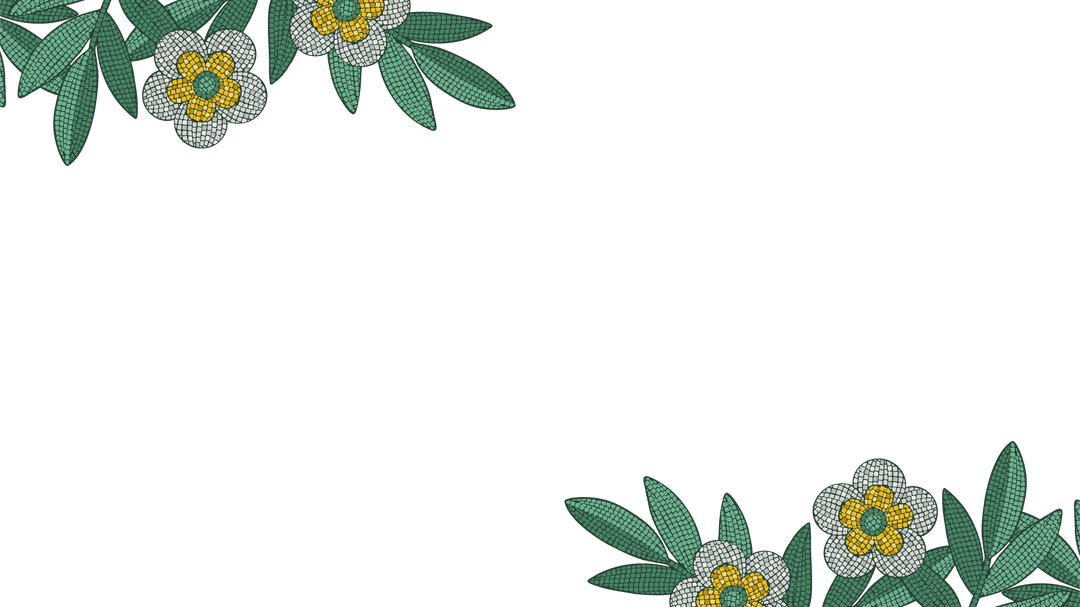 Elegant Mosaic Flowers and Leaves Border with Transparent Background