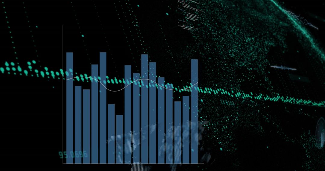 Abstract Digital Data Analysis with Bar Chart on Dark Background