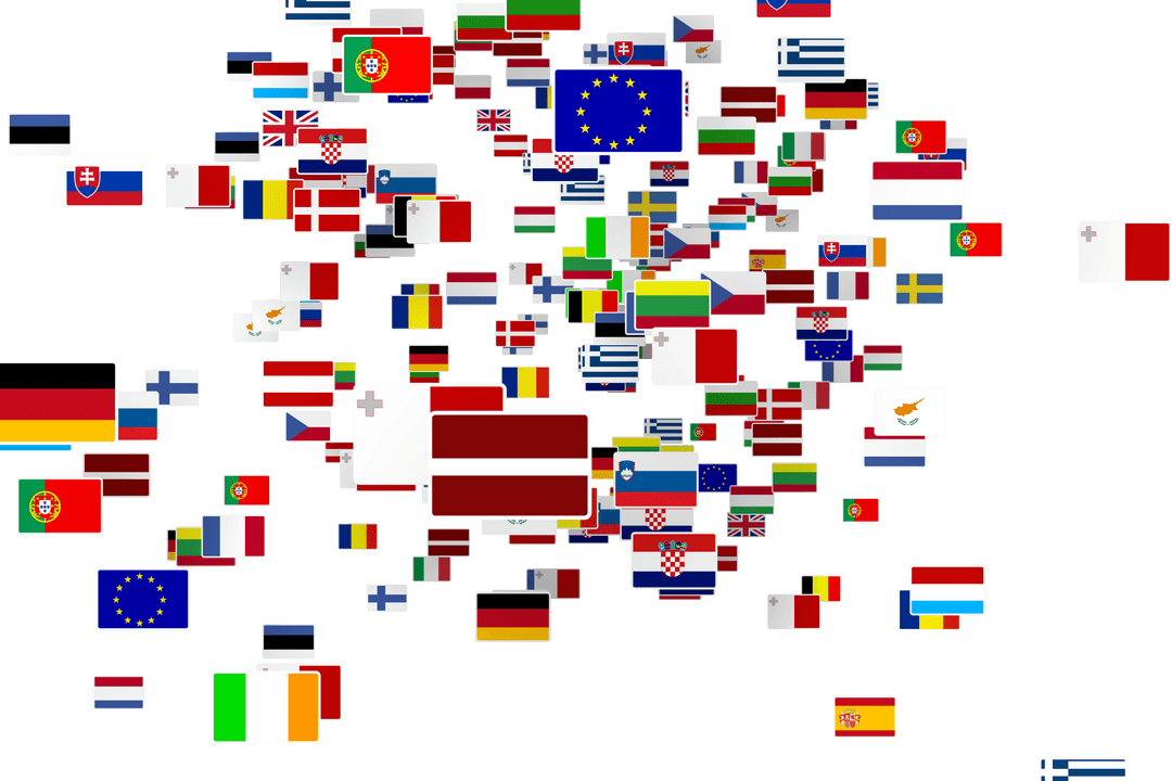 European Flags Collection on Transparent Background