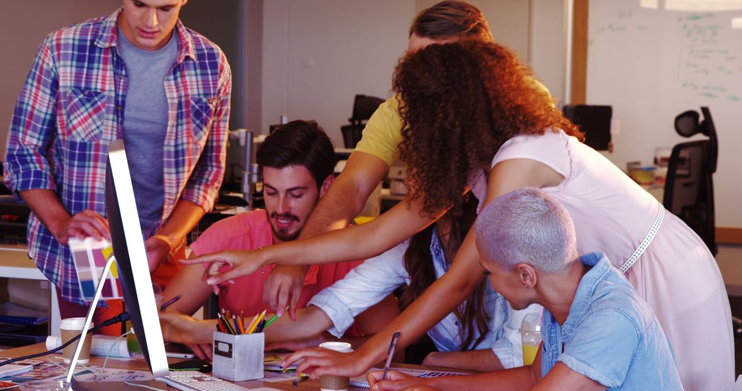 Diverse Team Laidback Brainstorming in Modern Office Space