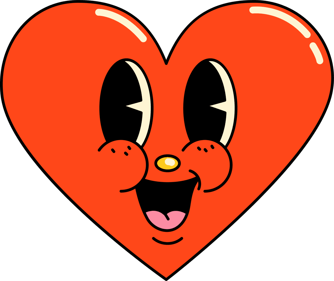 Smiling Red Heart with Transparent Background Flat Cartoon Style