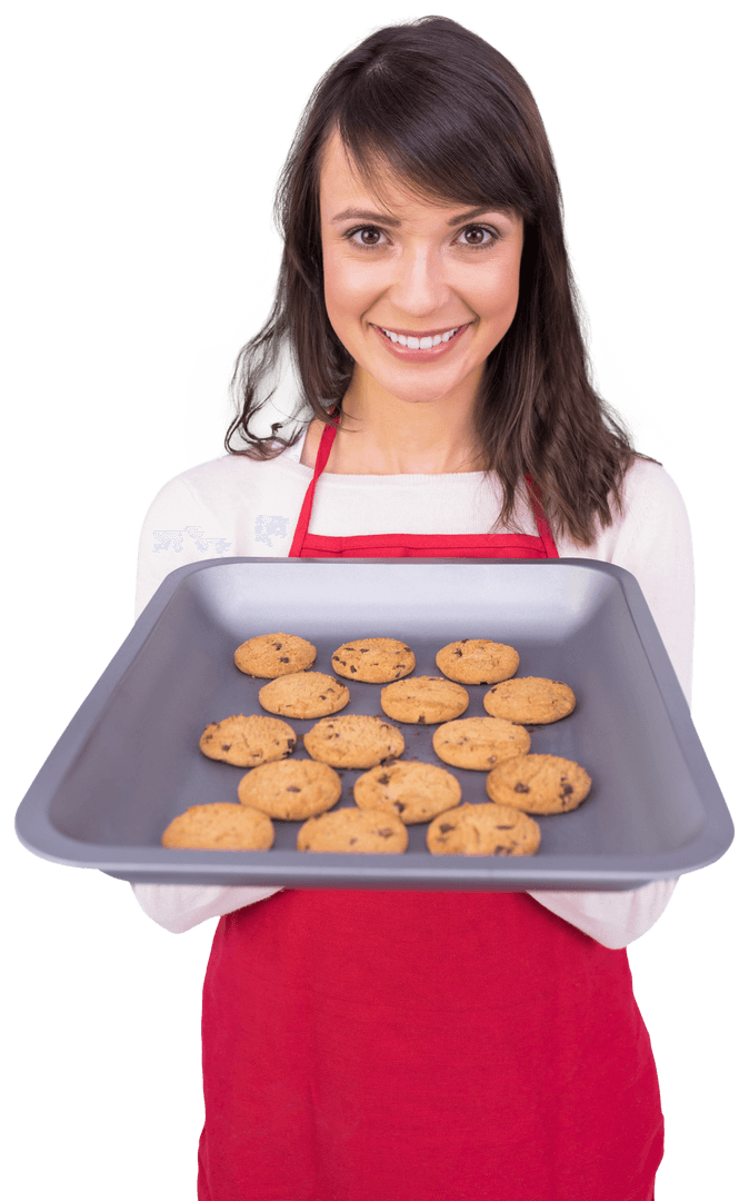 Smiling Woman Offering Freshly Baked Transparent Cookies