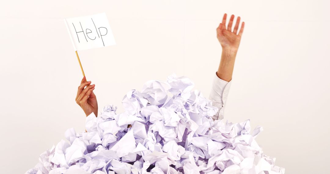 Person Buried Under Paper Piles Holding Help Sign - Free Images, Stock Photos and Pictures on Pikwizard.com