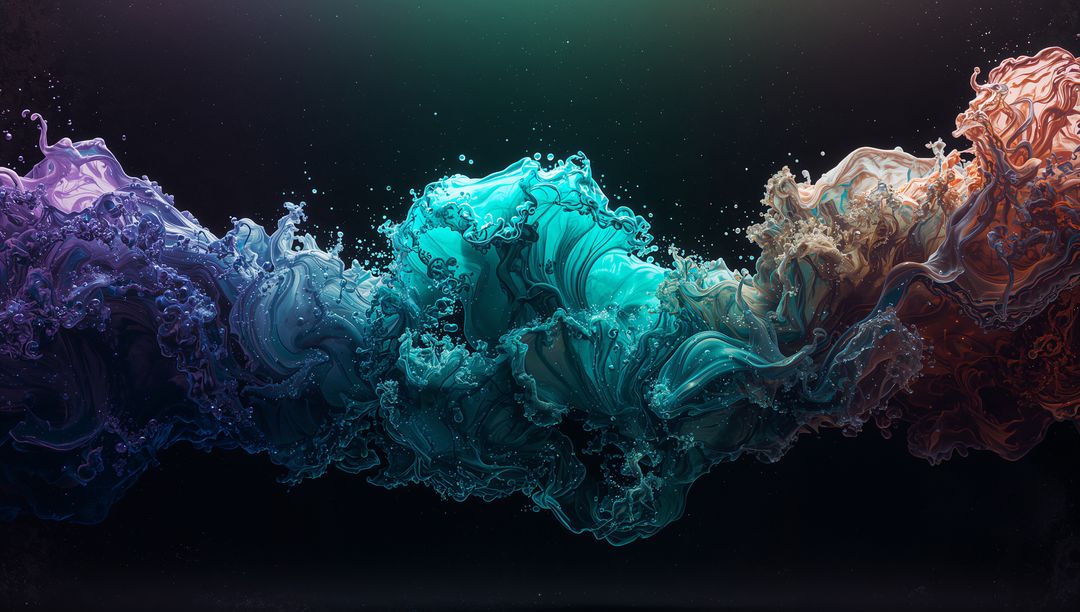 Colorful Fluid Dynamics in Motion on Dark Backdrop