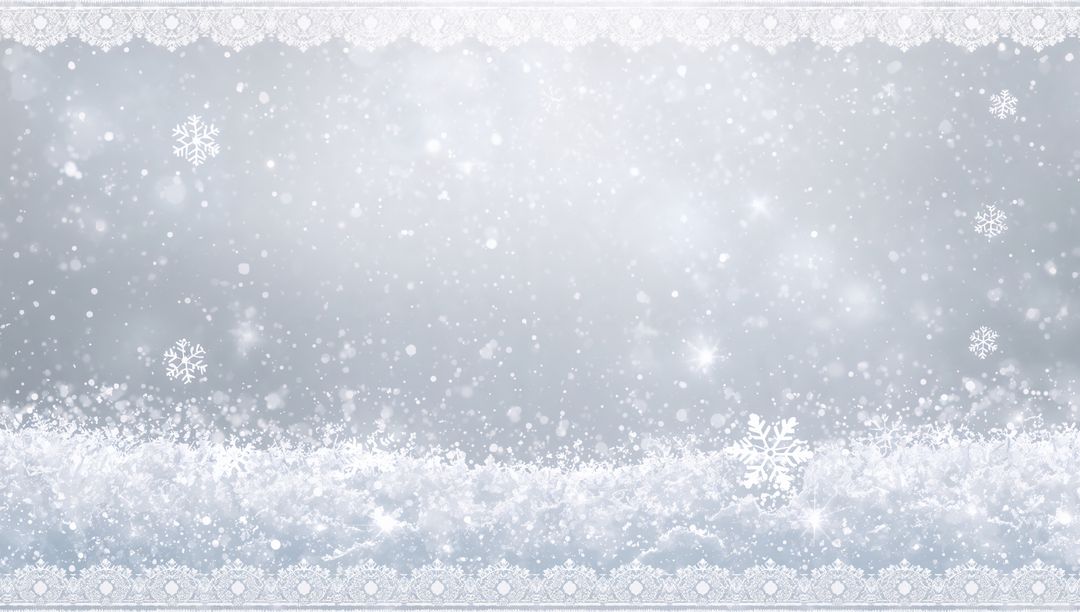 Icy Lace Snowbank with Falling Sparkling Snowflakes and Soft Bokeh Backdrop
