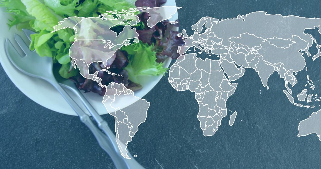 World Cuisine Concept with Fresh Salad and Globe Map Overlay