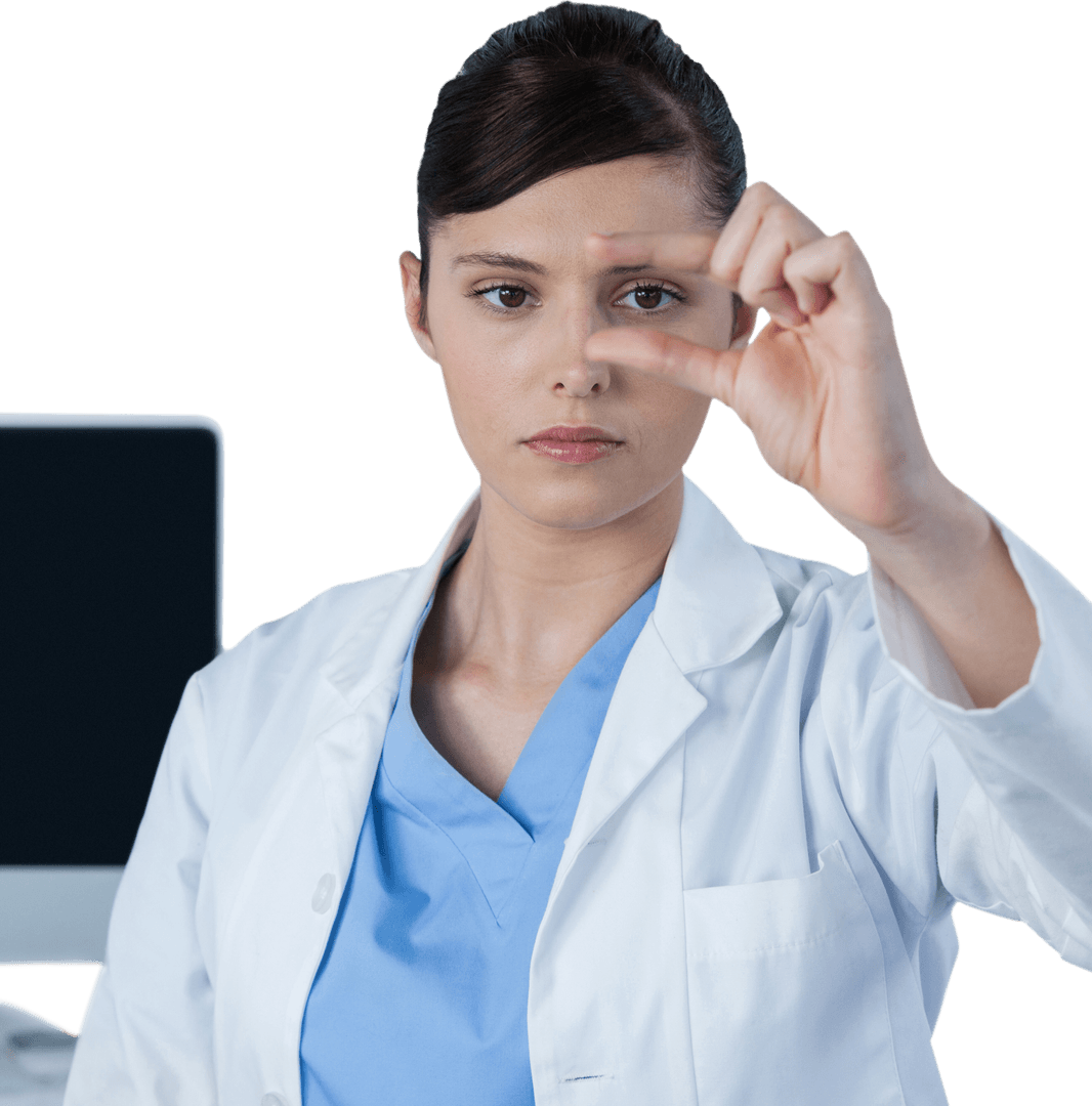 Transparent Conceptual Atmosphere of Female Scientist Conducting Precise Experiment