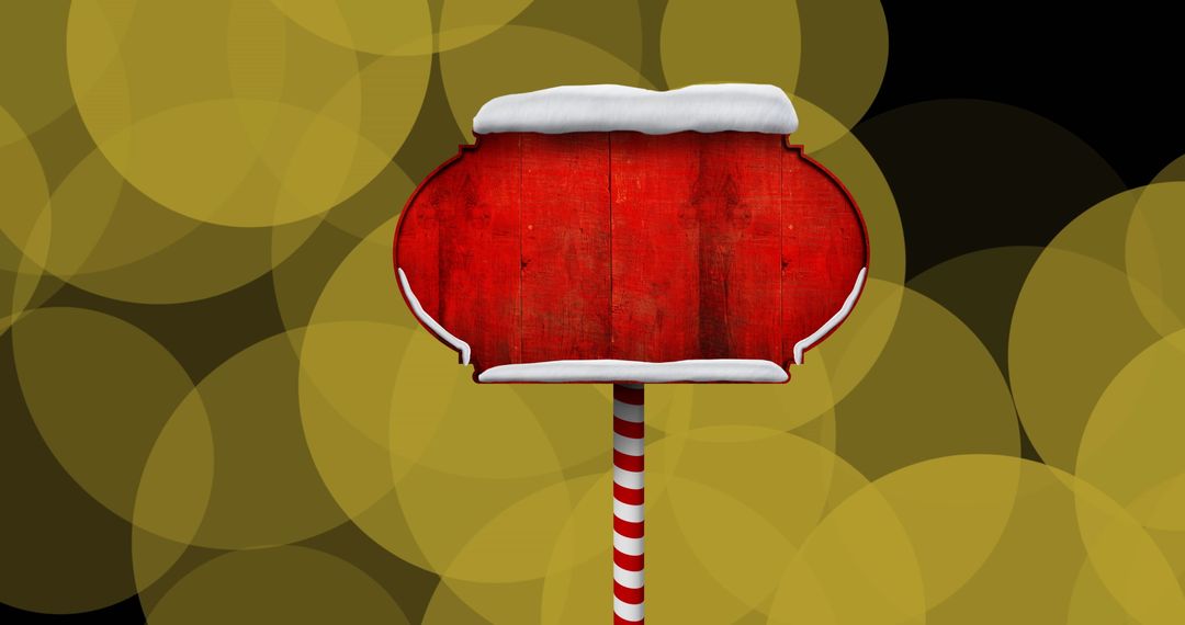 Empty Red Christmas Sign with Snow Trim on Festive Pole