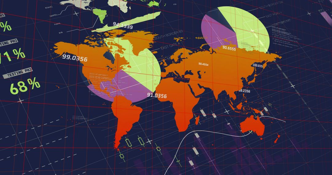 Digital World Map with Data Visualization and Analytics Display