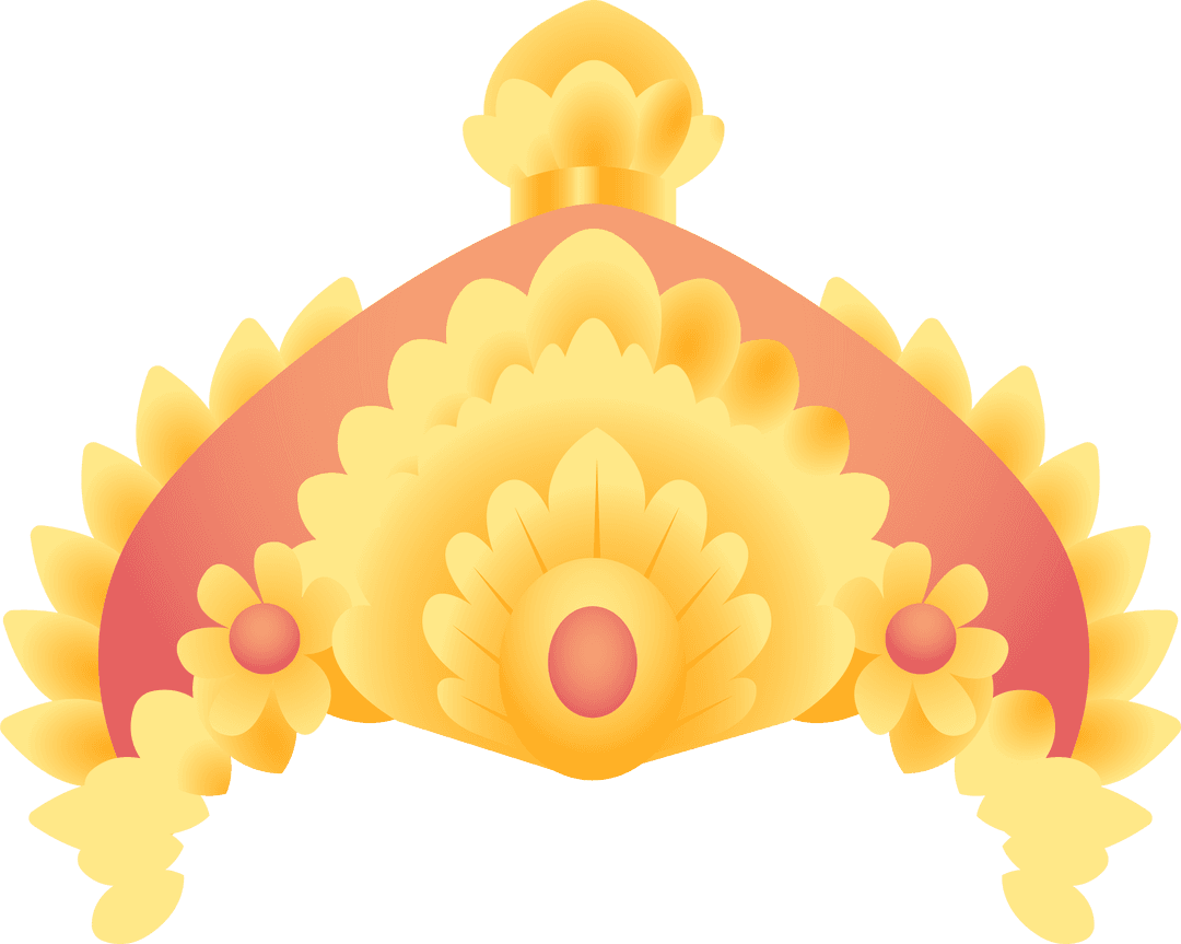 Flat Design Elegant Golden Headdress on Transparent Background