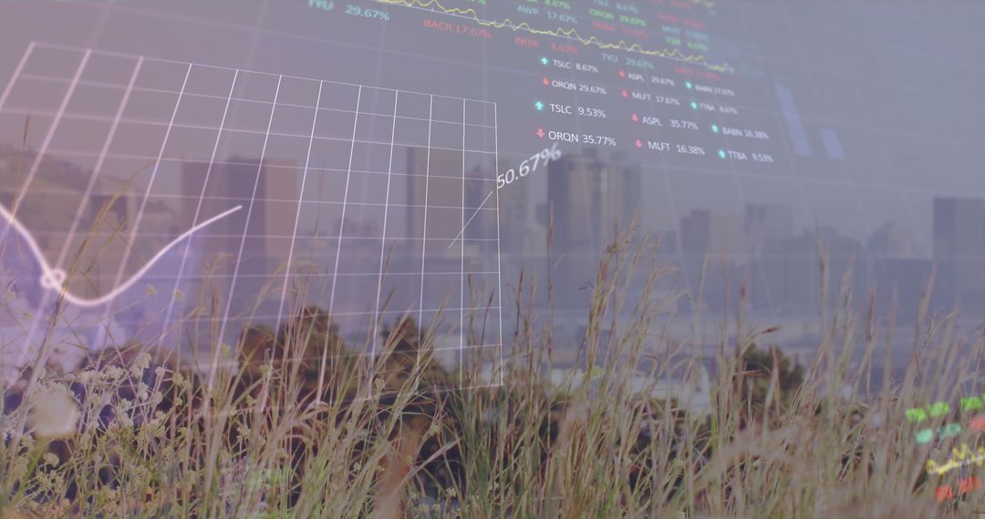 Dynamic Financial Graphs Displayed Over Urban Cityscape Background