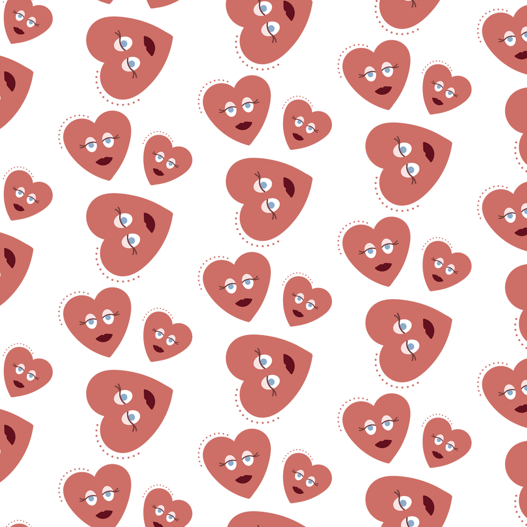 Colorful Heart Shape Pattern with Eyes on Transparent Background