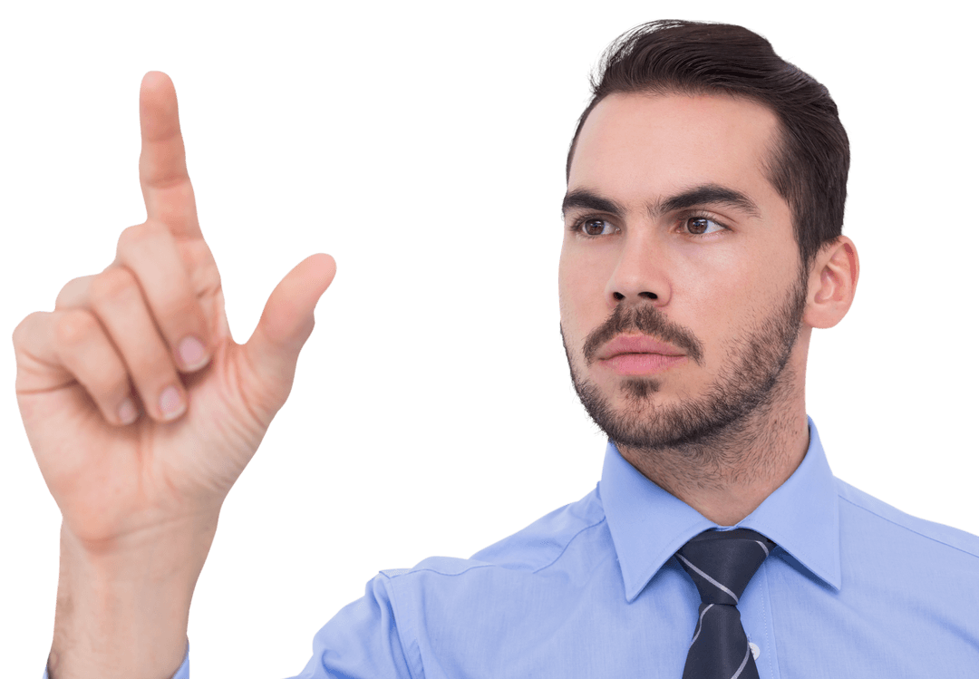 Focused Businessman Measuring Mainly on Transparent Background