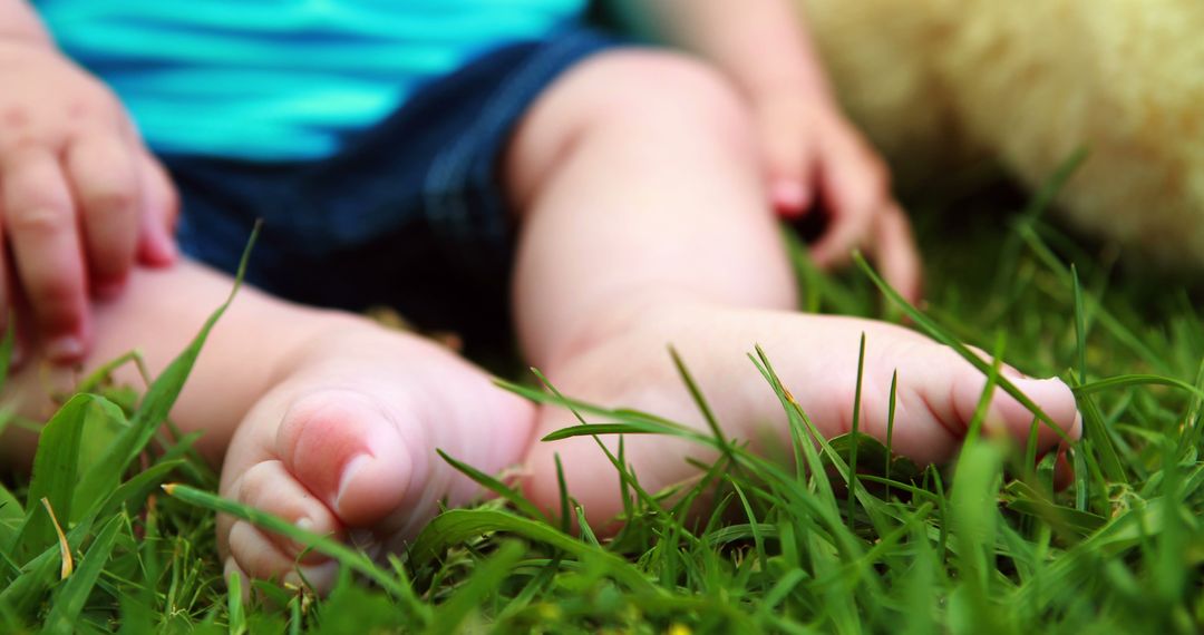 Close-Up of Baby's Feet on Grass on a Sunny Day - Free Images, Stock Photos and Pictures on Pikwizard.com