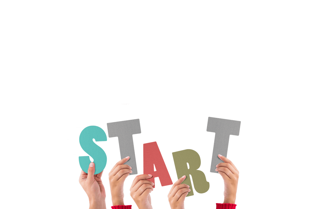 Hands Holding Start Letters on Transparent Background