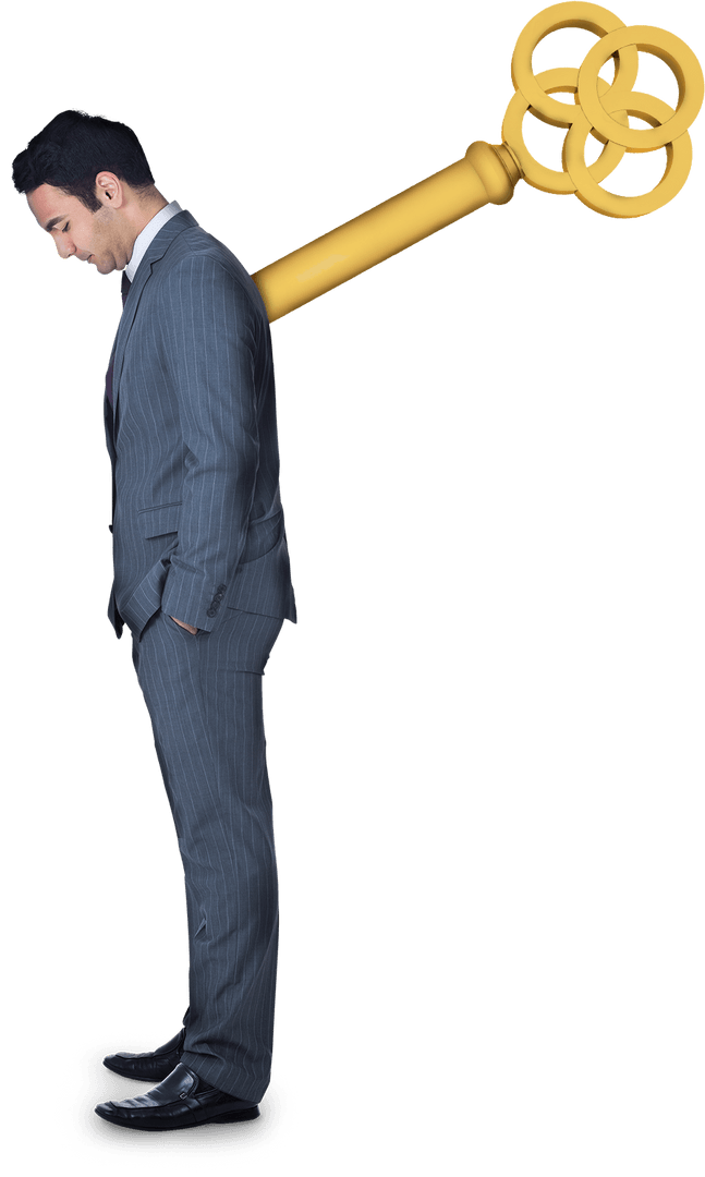 Transparent Wound Businessman with Wind-Up Key in Suit