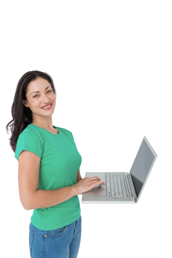 Confident Woman Using Laptop Transparent Background