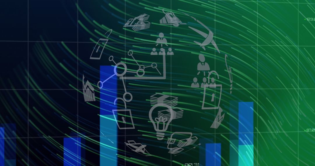 Digital Icons Globe Overlay on Data Chart Background