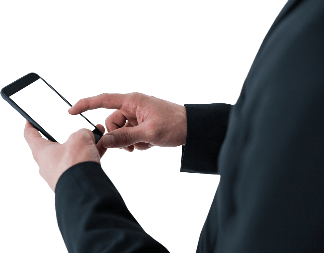 Businessman Using Smartphone: Close-Up with Transparent Background