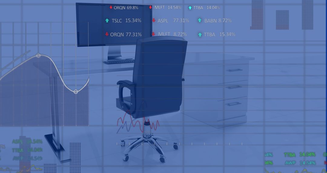 Office with Digital Financial Data Overlay