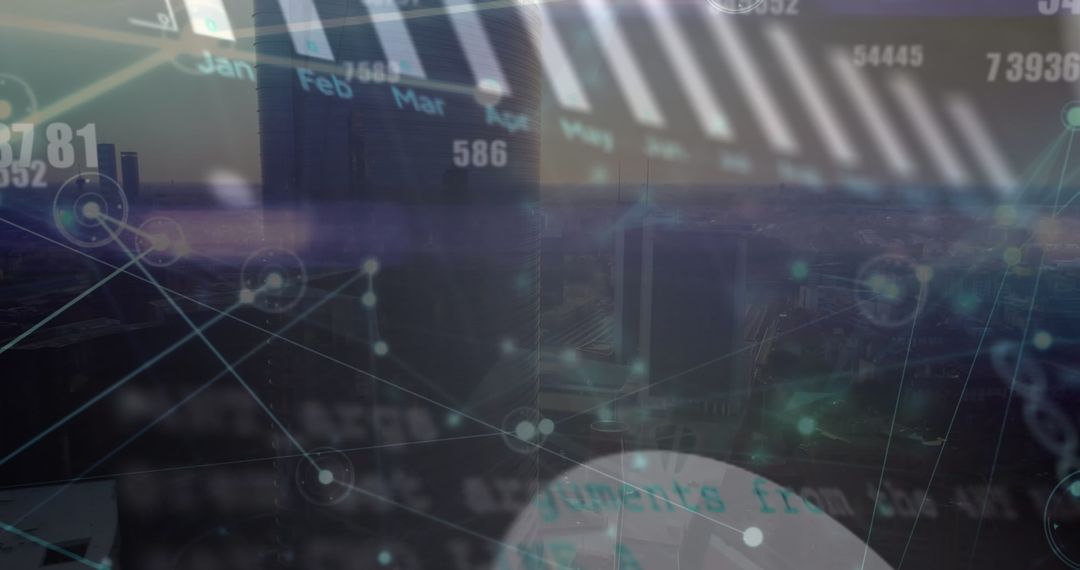 Digital Data Streams Over Urban Cityscape