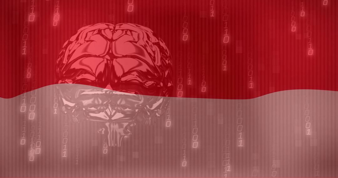 Indonesian Flag with Digital Brain and Binary Code