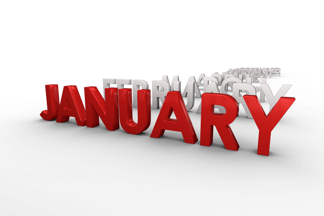 Vibrant Three-Dimensional January Text On Transparent Background