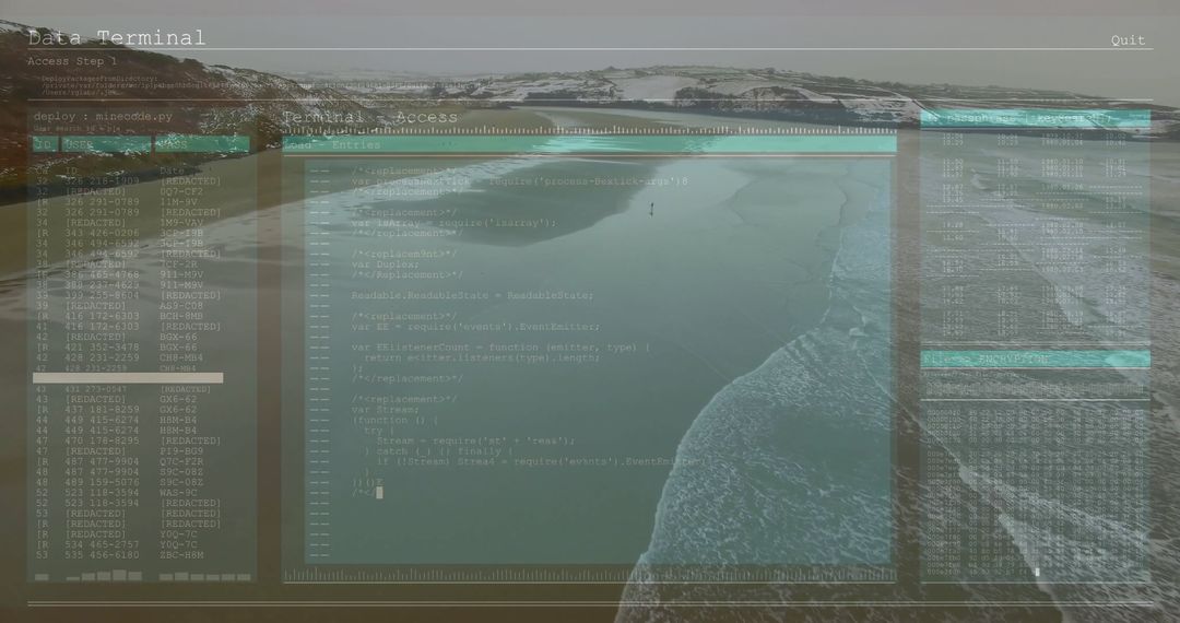 Digital Interface Overlay on Coastal Dunes with Tech Holographics