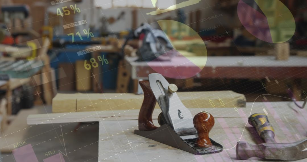 Carpentry with Data Overlay Showing Business Strategy