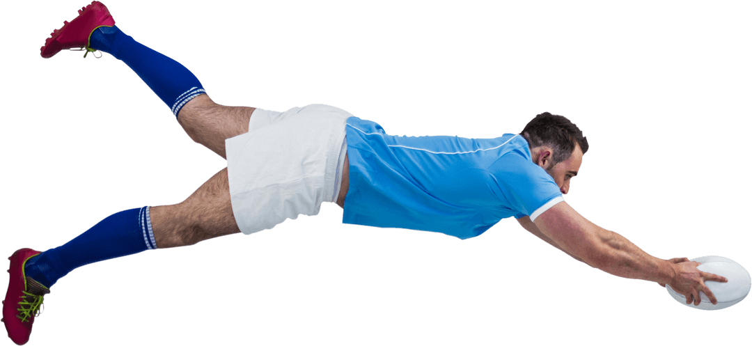 Dynamic Rugby Player Scoring Try on Transparent Background