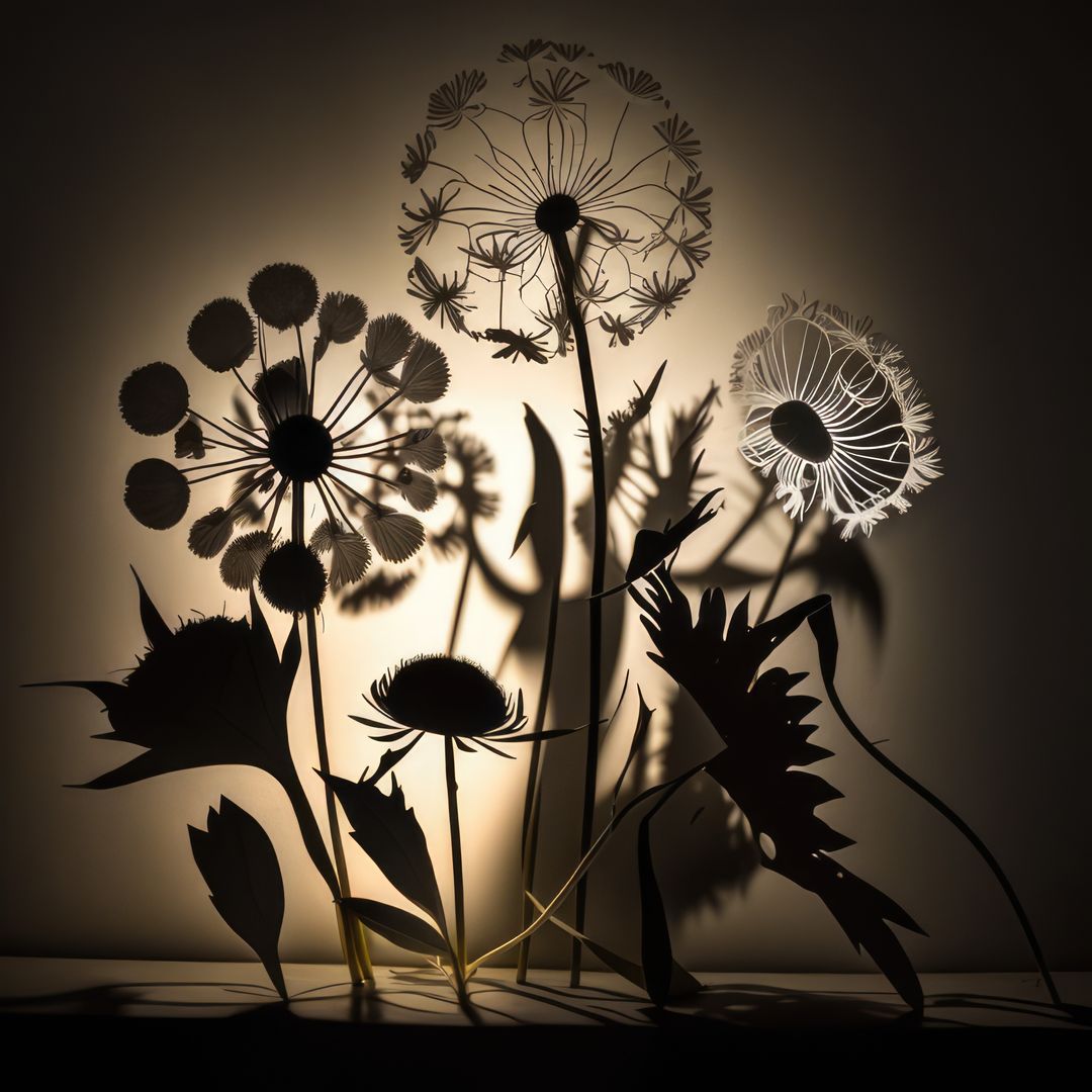 Silhouette of Dandelion and Wildflower Cutouts with Warm Backlight - Free Images, Stock Photos and Pictures on Pikwizard.com