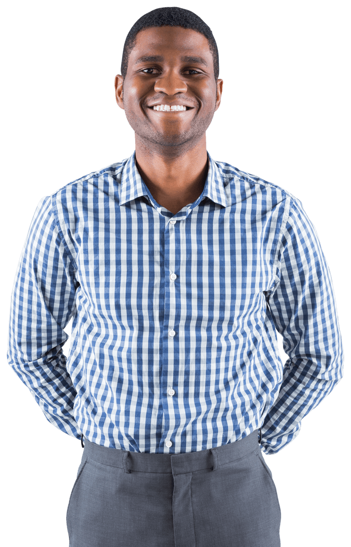 Transparent Happy Businessman Smiling in Checkered Shirt