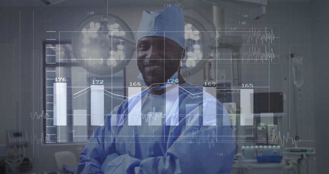 Surgeon in Operating Room Analyzing Medical Data Visualizations