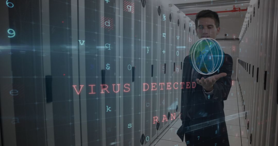 Cybersecurity Threat Alert in High-Tech Server Room