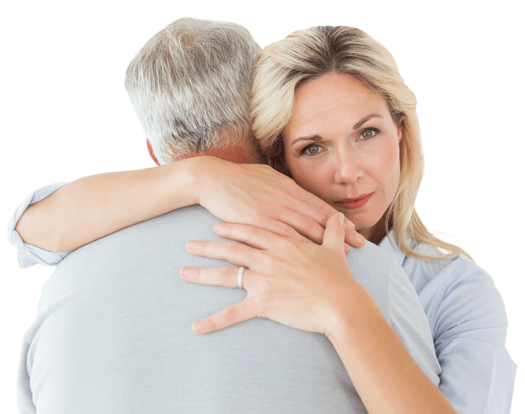 Caring Wife Embracing Husband on Transparent Background