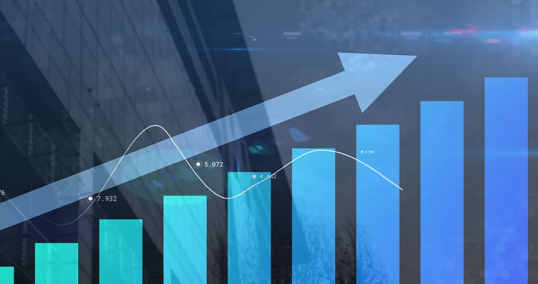 Rising Financial Growth Chart with Arrow and Blue Bars