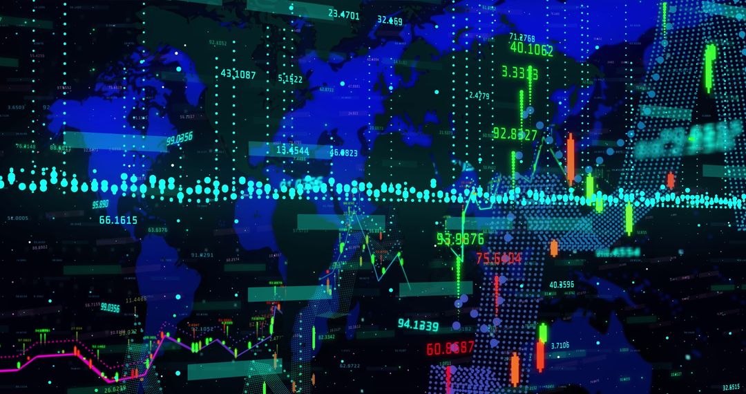 Glowing Digital World Map with Financial Data Synthesis