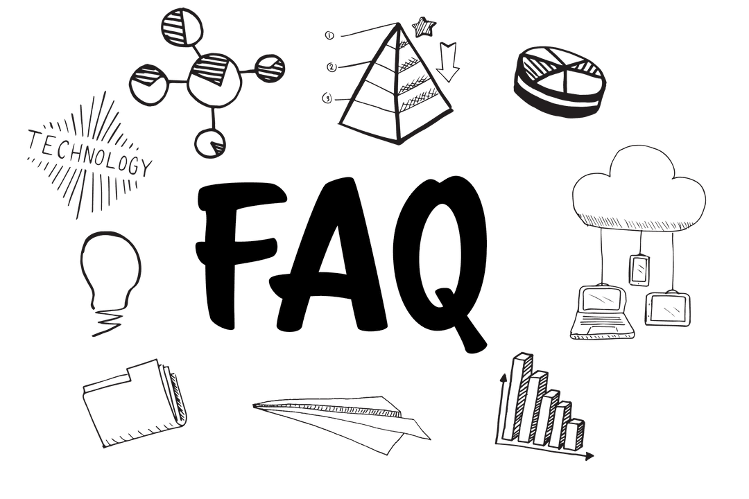 Transparent Illustration of FAQ with Charts and Shapes