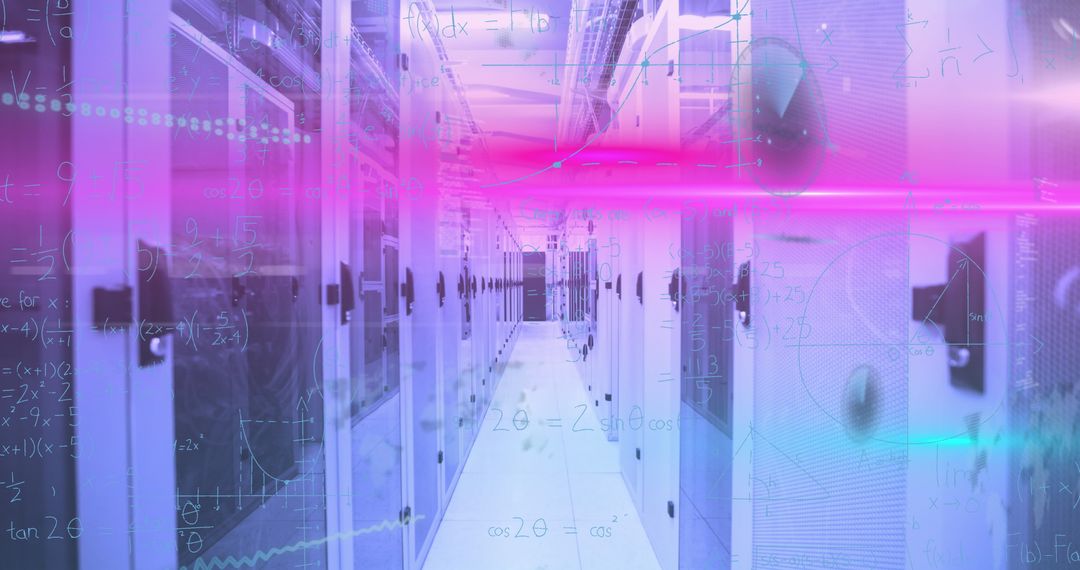 Futuristic Data Center Aisle with Holographic Elements