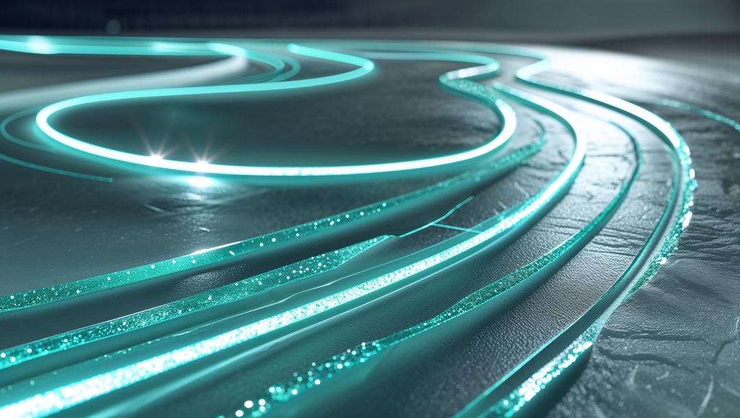 Sleek Futuristic Neon Curves on Metallic Surface